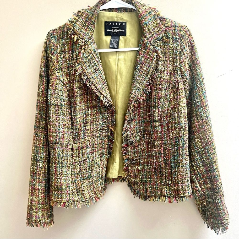 B Moss multicolored blazer with crystal buttons Sz 2